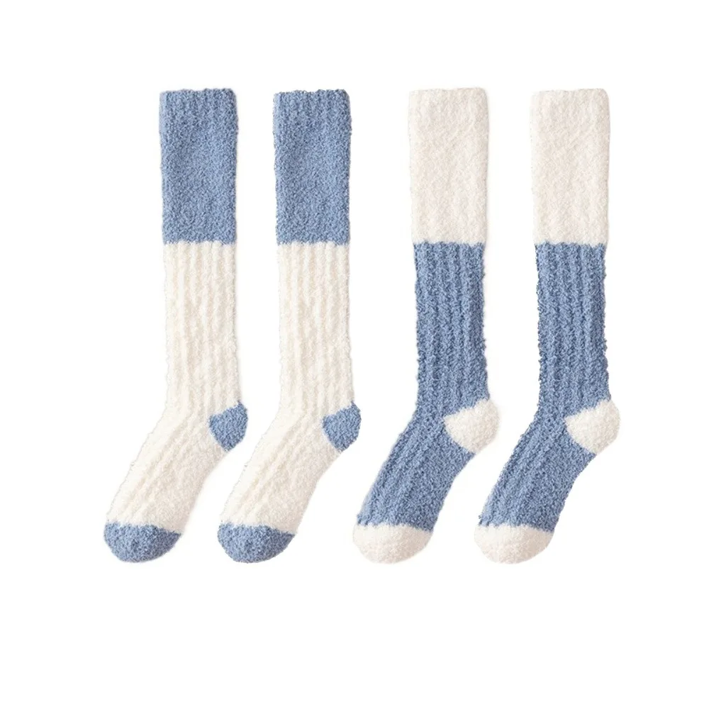 

2Pairs Thicken Warm Coral Fleece Stockings Sleeping Winter Floor Plush Stockings Simple Hosiery Long Tube Socks Winter
