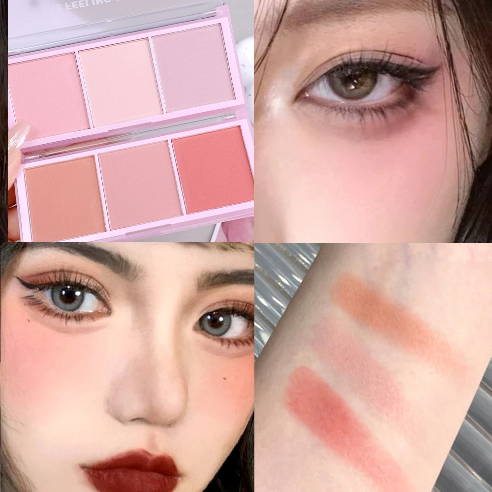 Plato de colorete de color dulce, paleta de colorete de maquillaje facial de larga duración con pincel, rosa, ilumina sombra de ojos Natural, polvo de melocotón