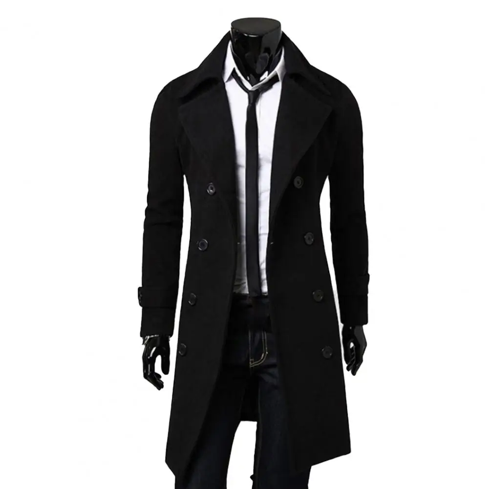 4XL-Fashionable Solid Color Men's Long Trench Coat Designer High Quality Double-breasted Jacket Slim Fit Autumn And Winter