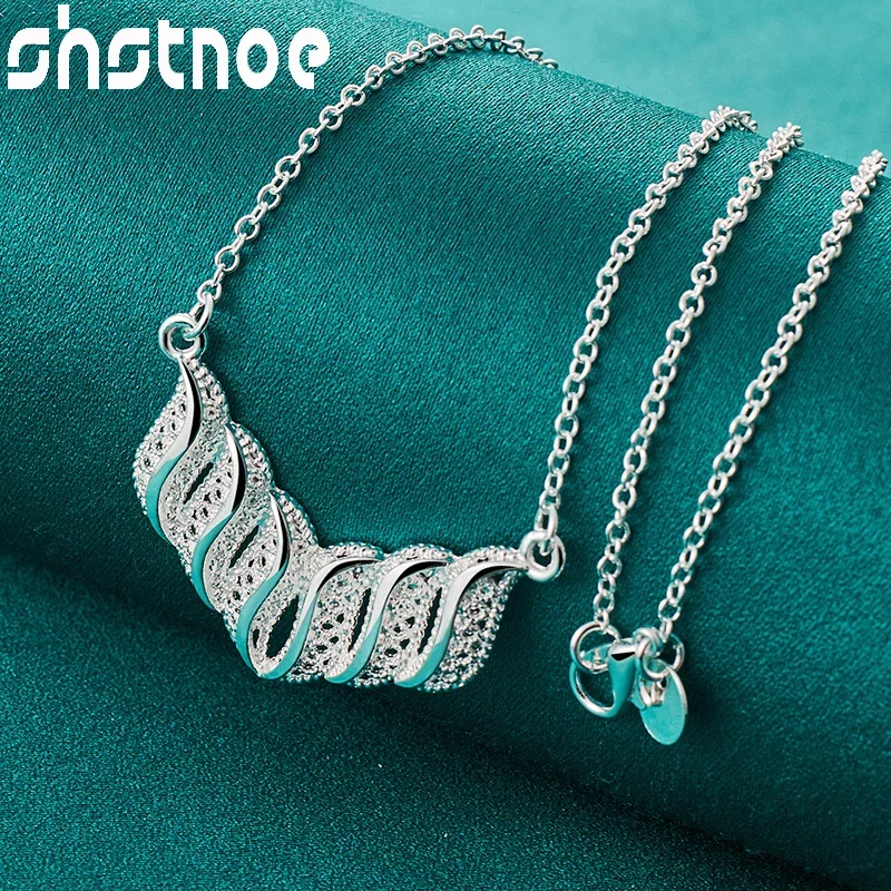 SHSTONE 925 Sterling Silver Necklace Hollow Carved Leaf Pendant 16-30 Inch Chain Necklaces Women Wedding Party Birthday Jewelry