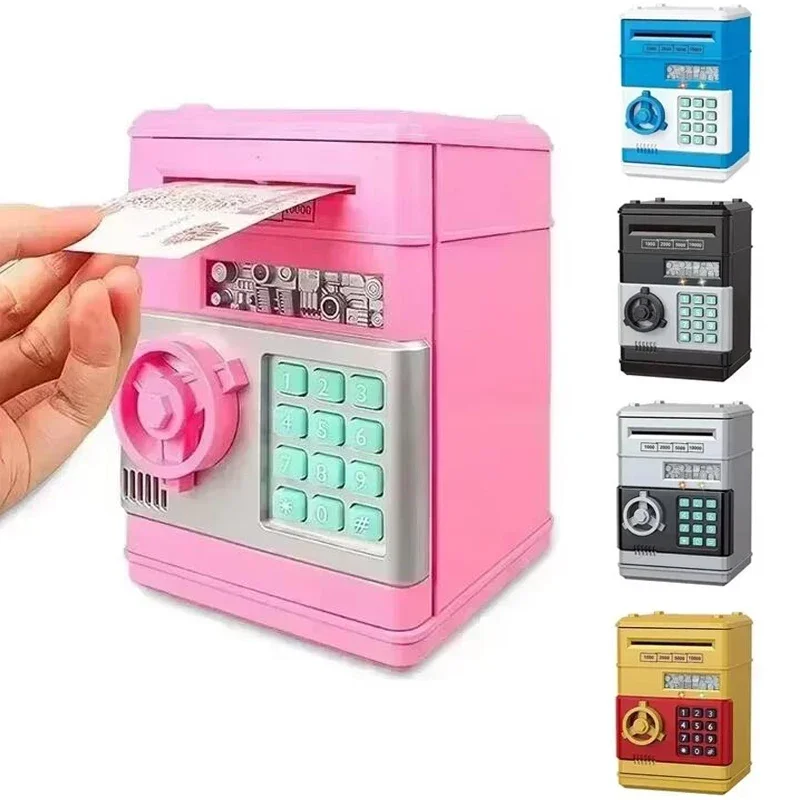 Electronic Piggy Bank Automatic Mini Safe Cash Coins Saving Money Box Password Counter Code Key Lock Coin Bank ATM Child Gift