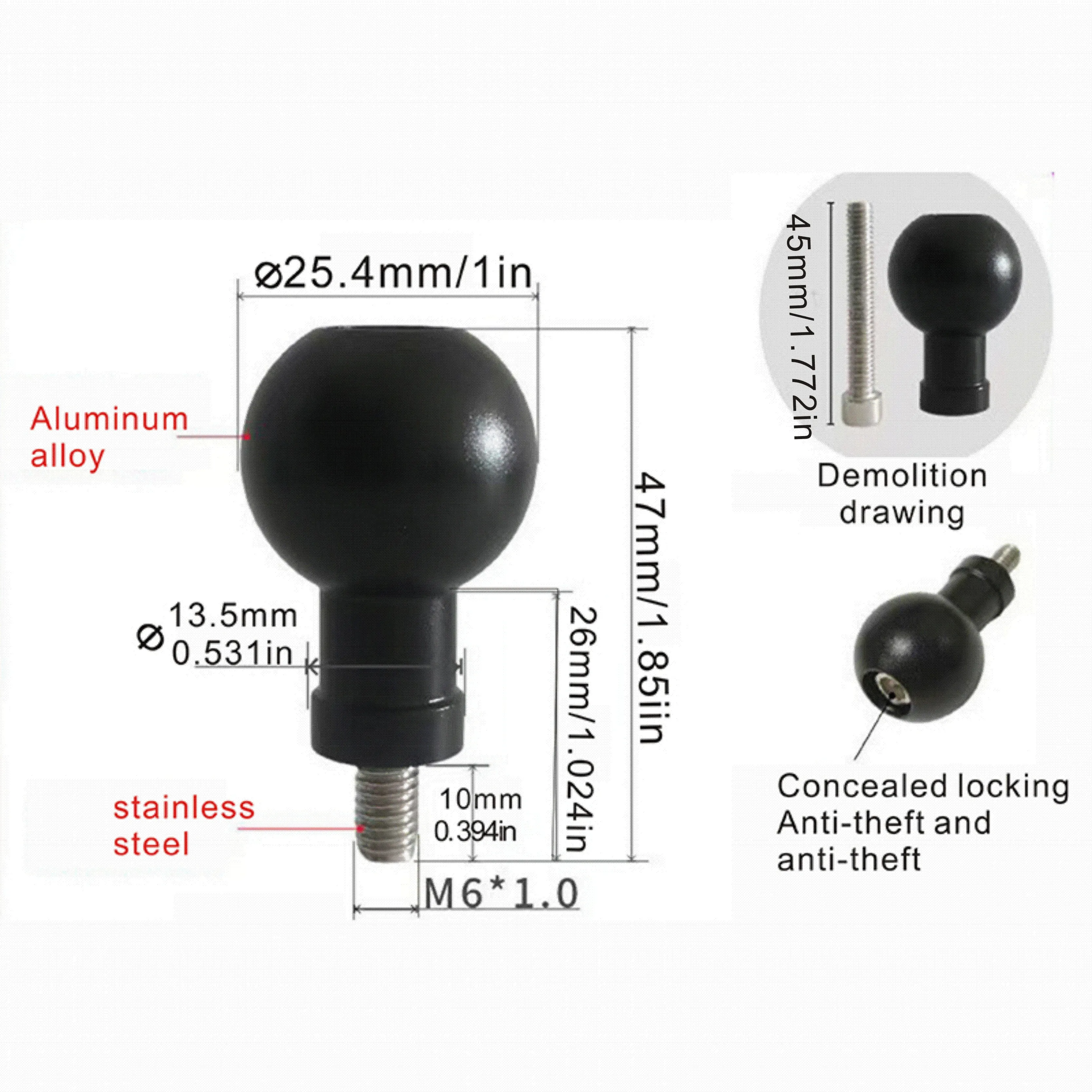 Aluminium 17mm/25mm Balhoofd Adapter naar M6 M8 M10 Bolt voor RAM Garmin Mount motorfiets Telefoon Houder Auto Beugel Camera Stand