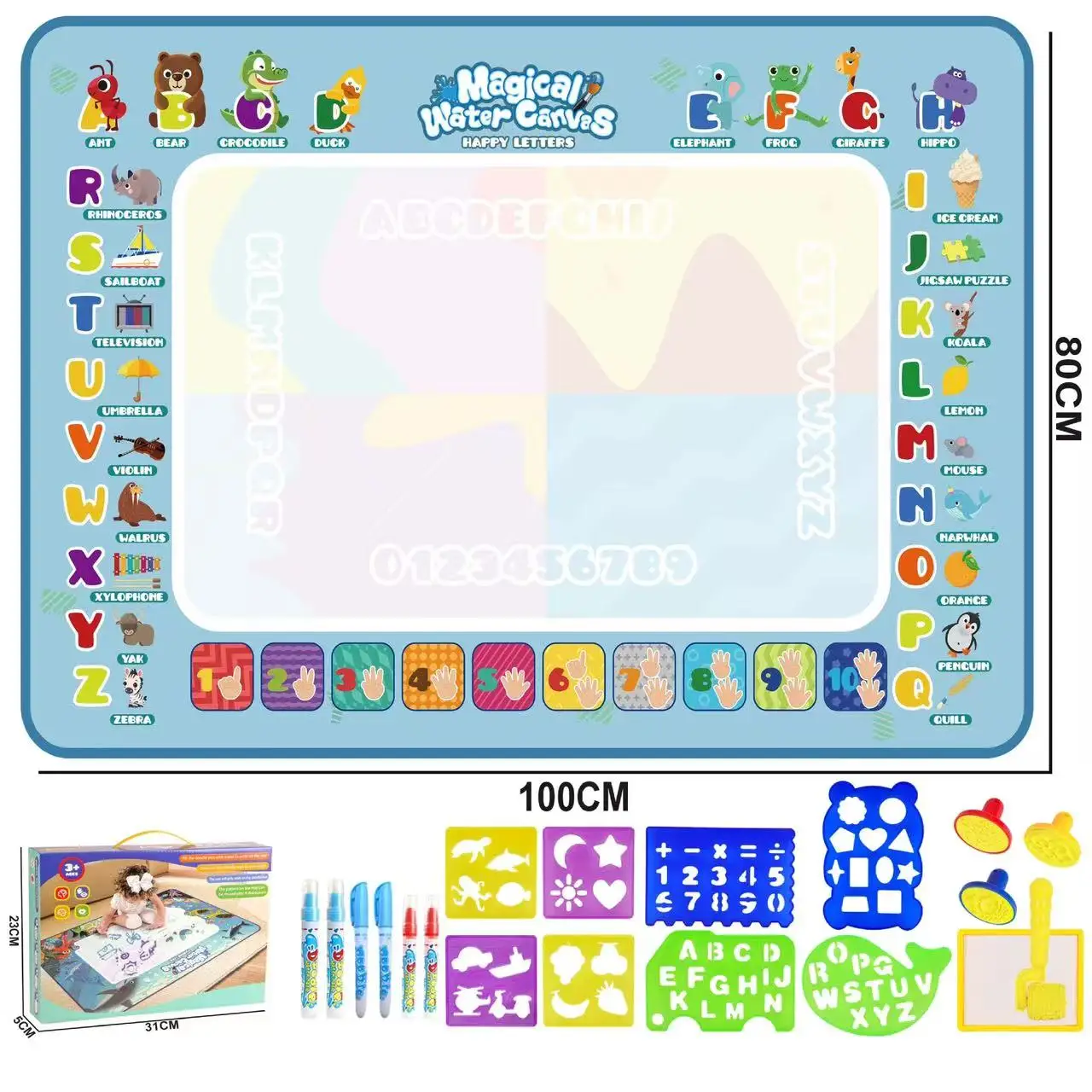 بساط رسم مائي سحري للأطفال، بساط تلوين دودل مع أقلام سحرية، لعبة لوحة رسم تعليمية من مونتيسوري هدية #5