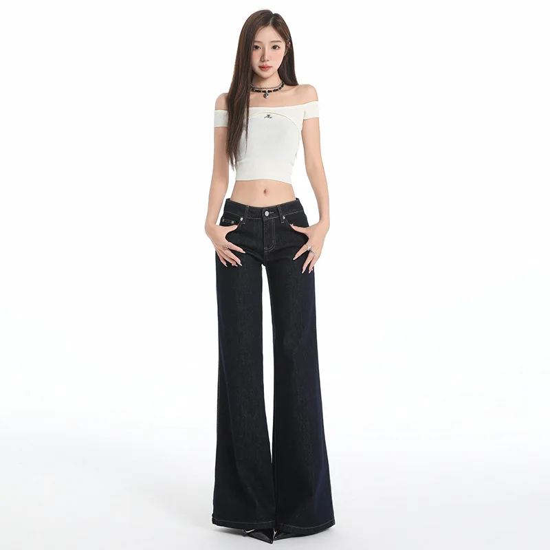 

Не прилипается к ногам расклешенные джинсы с низкой талией. Новые сезонные модные американские ретро повседневные свободные джинсы длиной до пола для женщин