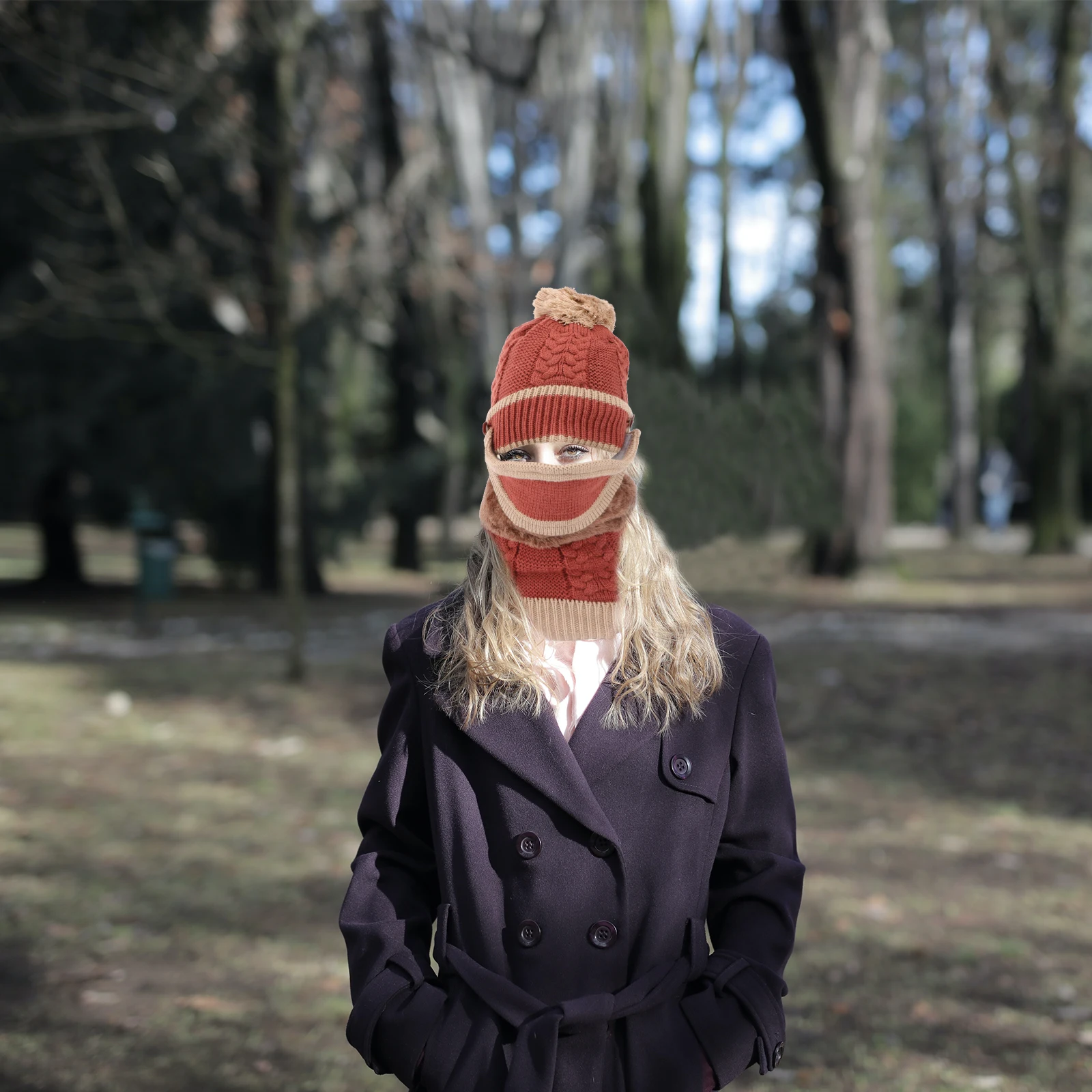 

1 set Warm Knitted Cotton Hat Set Thicken Scarf Windproof Mask Neckerchief Soft Durable Wear Comfortable Material