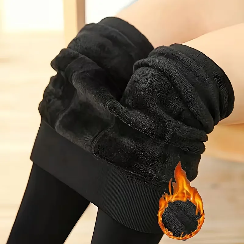 Women High Waist Fleece Lined Leggings Winter Thermal Opaque Tights Stretchy Slim Fit Warm Bottoms for Cold Weather