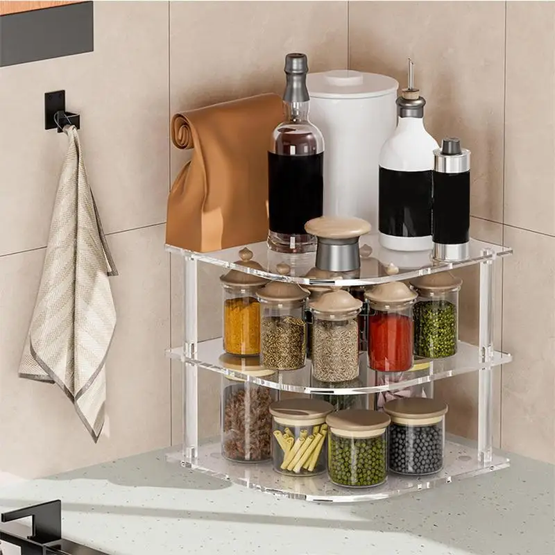 

Dish Organizer For Cabinet Space Saver Acrylic Clear Rack 3-tier Multifunctional Corner Dish Organizer For Cabinet Kitchen