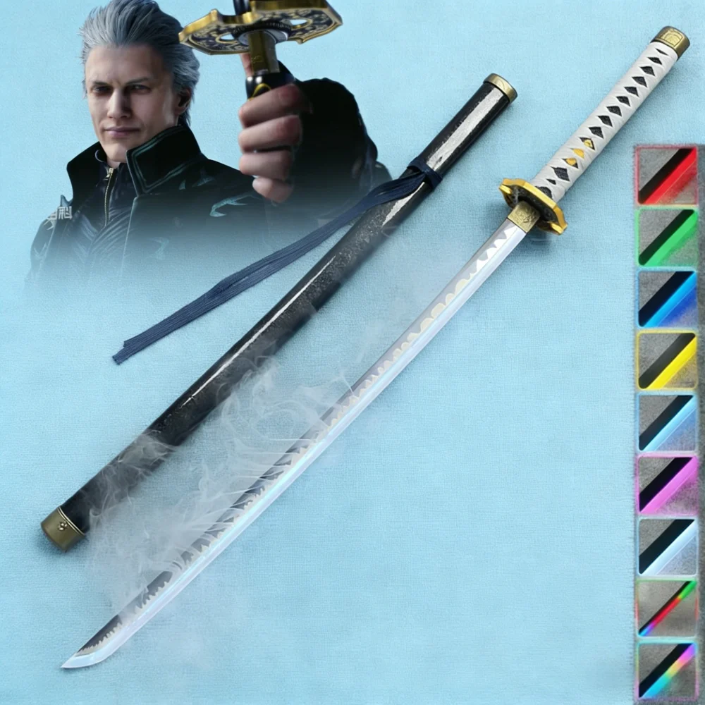 

40-дюймовая катана Yamato Vergil, аниме-реплика, реквизит для косплея, LED-эффекты, дым, Devil May Cry, японская катана, игрушечный меч с эффектом дыма, подарок