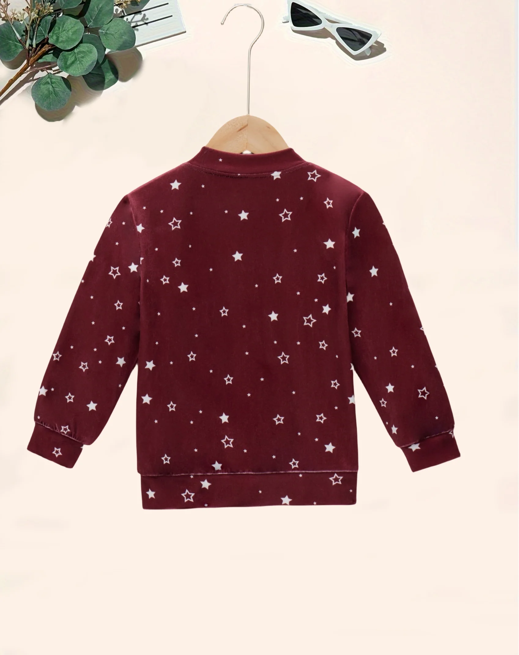 Starry Burgundy Girls'Jacket:Unique Sparkle Design for Kids'Fashion