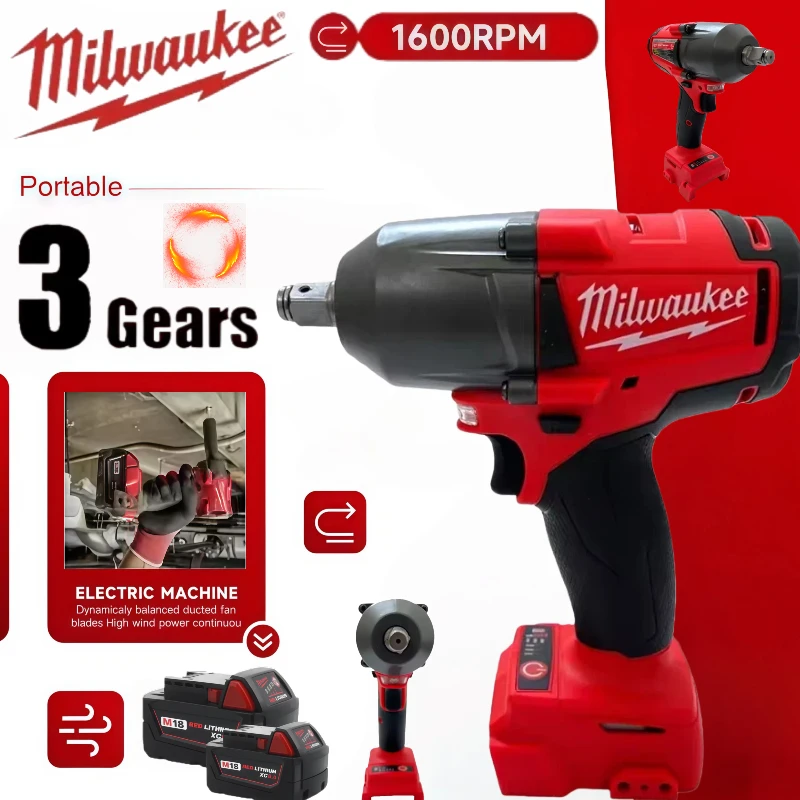 1300NM Milwaukee Electric Wrench Large Torque  Cordless Brushless Impact Wrench Car Truck Repair Power Tools For 18V Battery