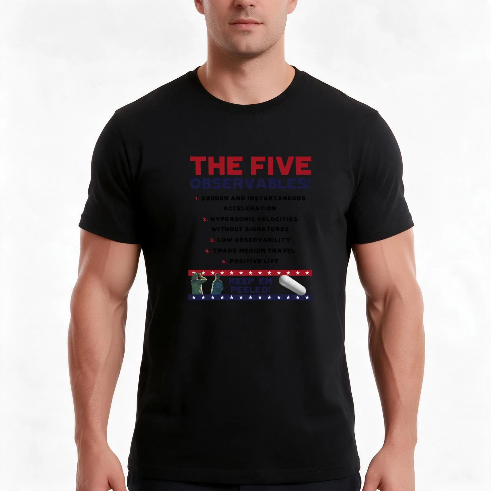 Five Observables (Dark Text) T-Shirt, Summer Casual Cotton Tee, Oversized Streetwear Tops, Vintage Graphic Print, 100% Cotton