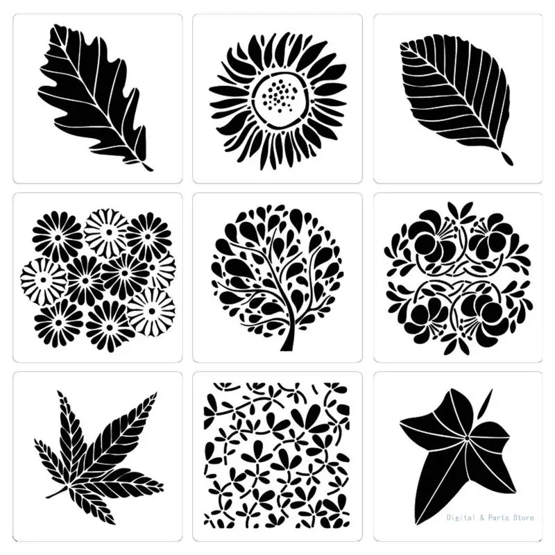 M17F 9X Flexible DIY Decorative Stencil Template for Painting Flower Leaves Stencil Washable for Art Scrapbook Journal Fabric