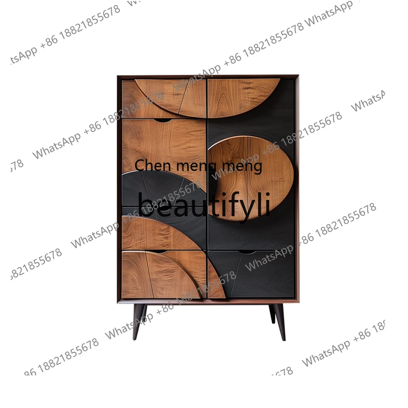 

Art entrance personalized retro dining side cabinet Nordic light luxury high-end solid wood bucket cabinet decorative cabinet