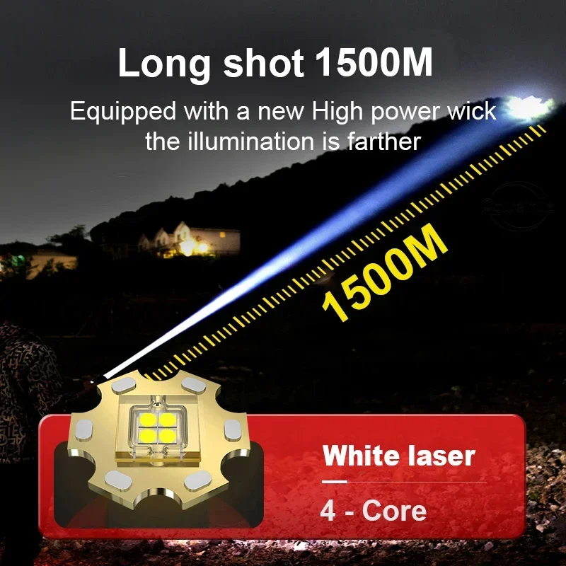 1500M 4-CORE Long Shot LED Headlamps 18650 USB Rechargeable Head Flashlight Waterproof LED Camping Light Torch Fishing Head Lamp