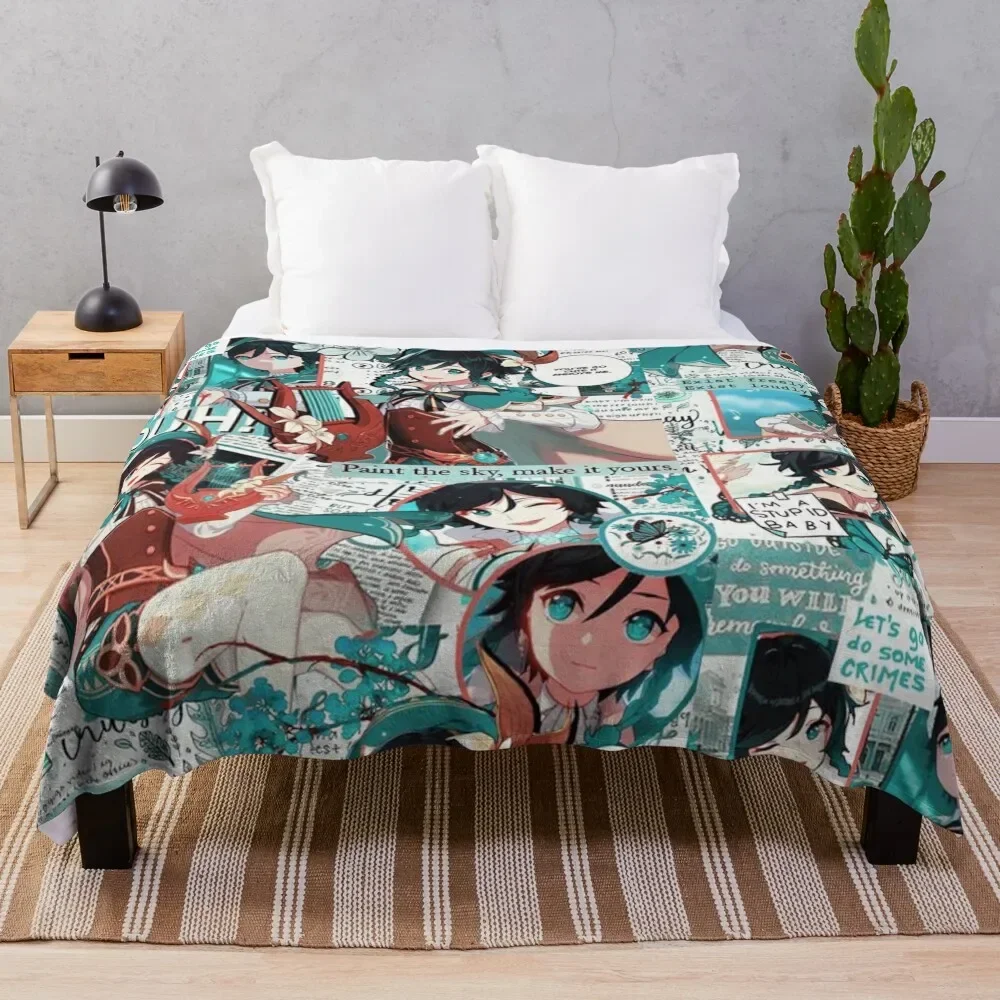 Genshin Impact collage - Venti Throw Blanket Luxury Throw christmas gifts cosplay anime Luxury Designer Blankets