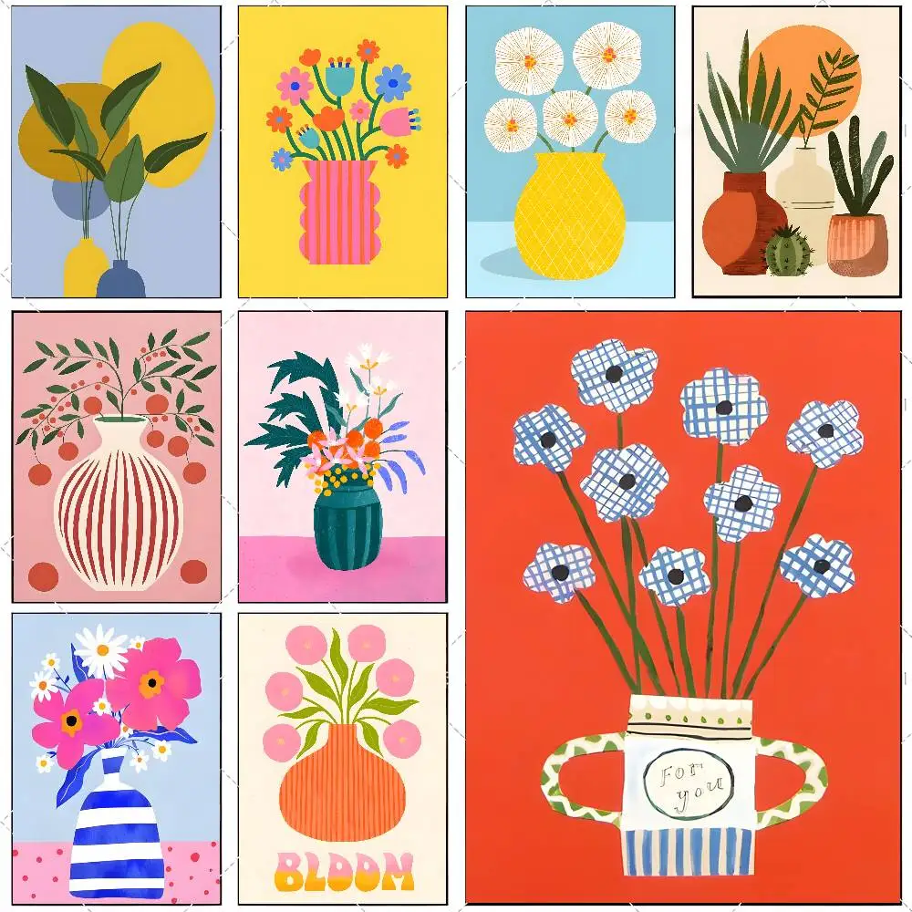 Modern Flower Market Vase Floral Plant Canvas Poster, Unframed  Abstract Flowers Wall Art Prints for Living Room & Bedroom Decor