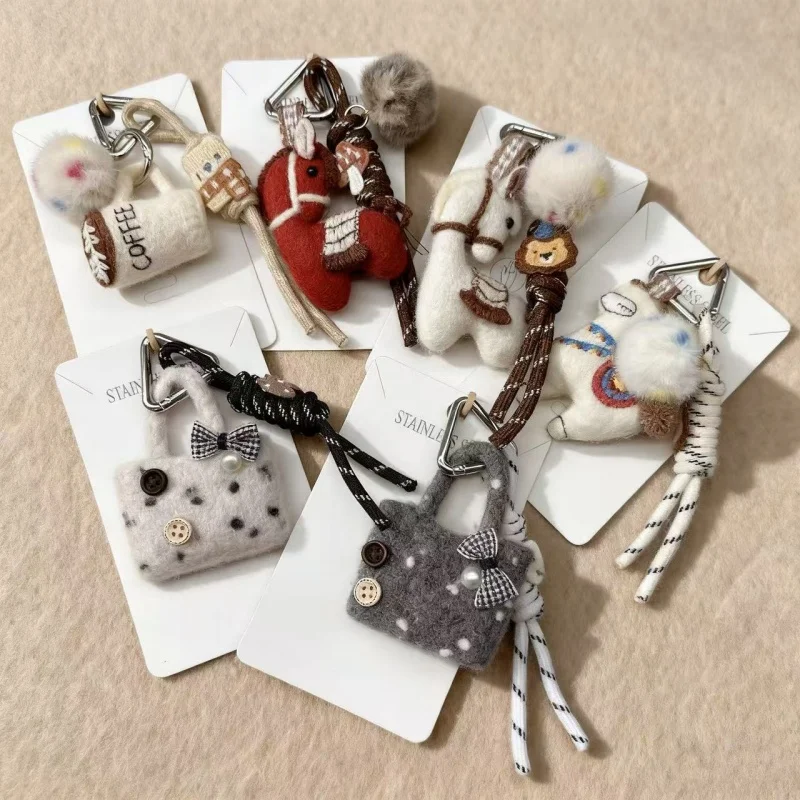 

New Classical Mini Handbag Keychain Soft Plush Key Chain Creativity Hand Woven Rope Bow Key Ring Bag Charm Purse Pendant