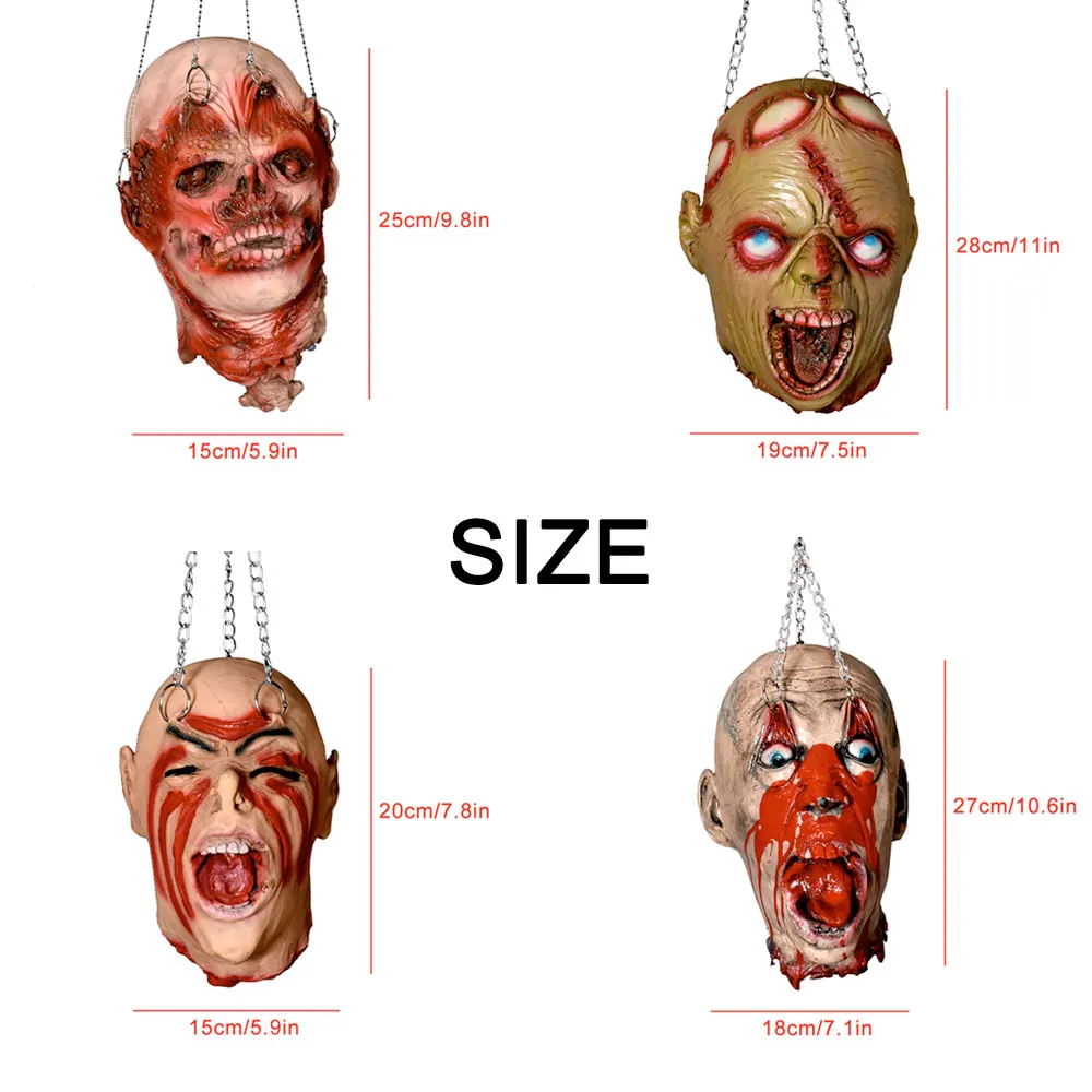 Latex Skull Head Halloween Decoration Scary Bloody Prank Toy Nail Through Head Horror Halloween Props April Fools' Day Cosplay