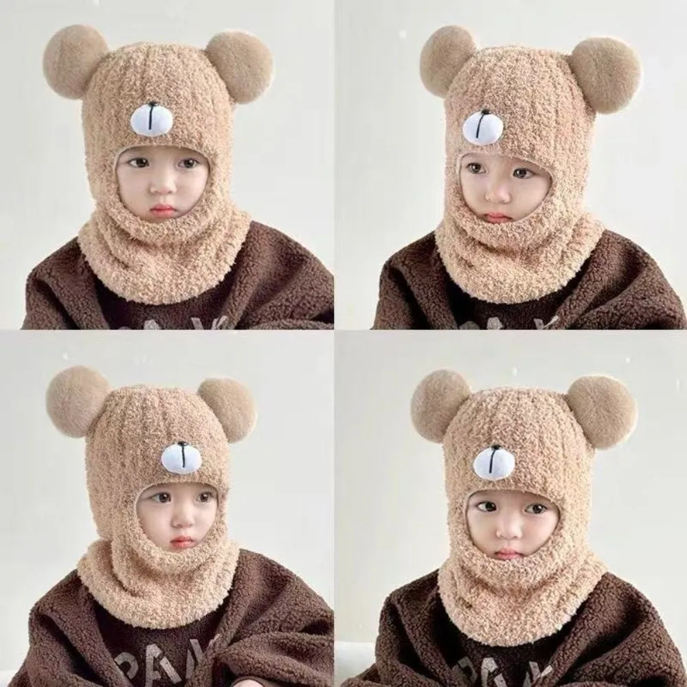 

Новый теплый шарф-маска, интегрированная шапка, ветрозащитная теплая шапка с милым медведем на шею, вязаная морозостойкая защитная шапка для ушей, спорт на открытом воздухе