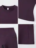 Women's Sweet Sports Short Sleeve High Waist Tummy Control Butt Lifting Shorts Set - Image 4