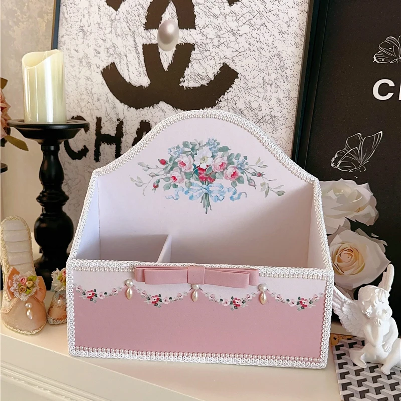 Leather Storage Box Retro Pink Desktop Finishing Artifact Coffeetable Remote Control Storager Entrance Storage Basket Home Decor