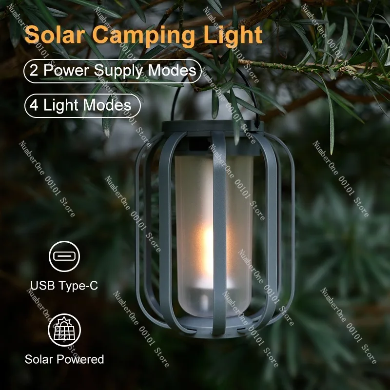 Solar Flame Camping Lantern Outdoor Decorative Hanging Light Garden Patio Yard Atmosphere Lamp with Tripod Stand Waterproof LED