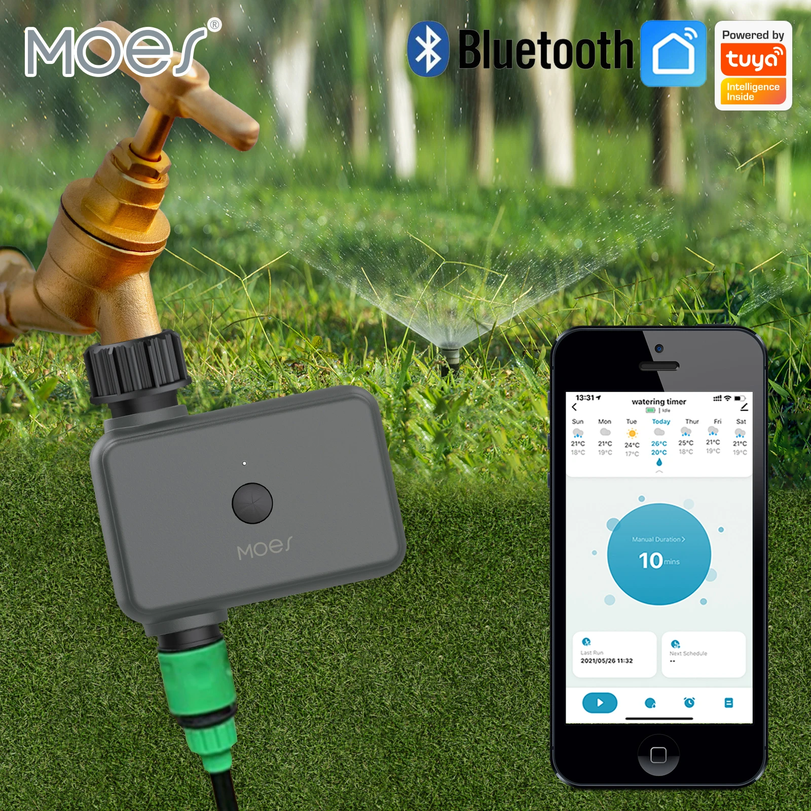 MOES Bluetooth Tuya Smart Water Timer IP55 Garden Irrigation Controller App Rain Delay Automatic Watering Valve