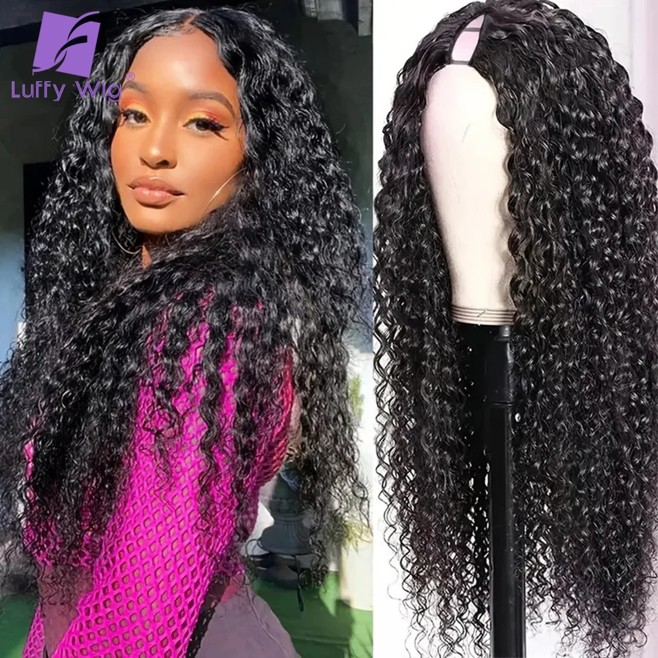 Glueless Curly V Part Wig Brazilian Virgin Hair 200% Density No Leave Out Clip In Upgrade U Part Wigs 4B 4C Water Wave For Women