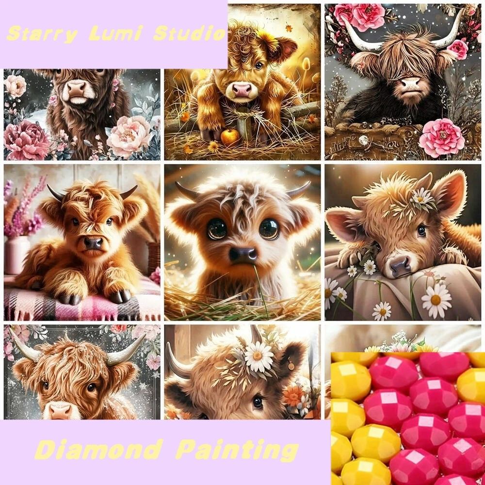 

Diamond Painting Highland Cattle Picture Of Rhinestones Animal Cow Crafts And Art Wall Decoration