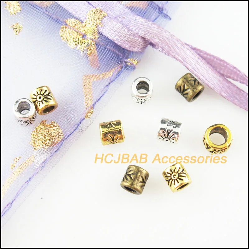 100Pcs Tibetan Silver Antiqued Gold Bronze Plated Flower Tube Spacer Beads Charms 4mm