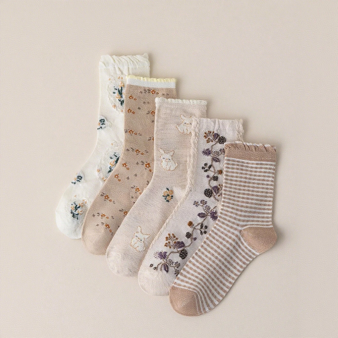 4 пары модных и изысканных женских носков средней длины в стиле ретро в лес с цветочным принтом и повседневными повседневными носками в студенческом стиле