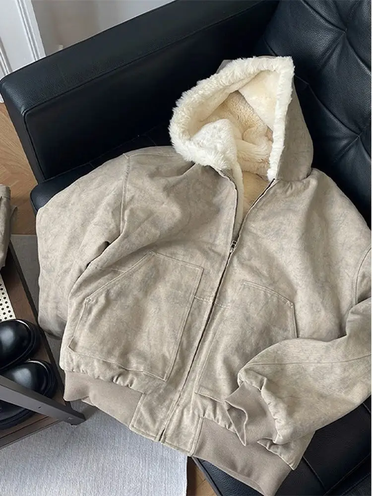 

ey Marble Print Hooded Jaet Men's Winter American Trendy Brand Mountain Eagle Inner Fce Cotton Coat Outerwear