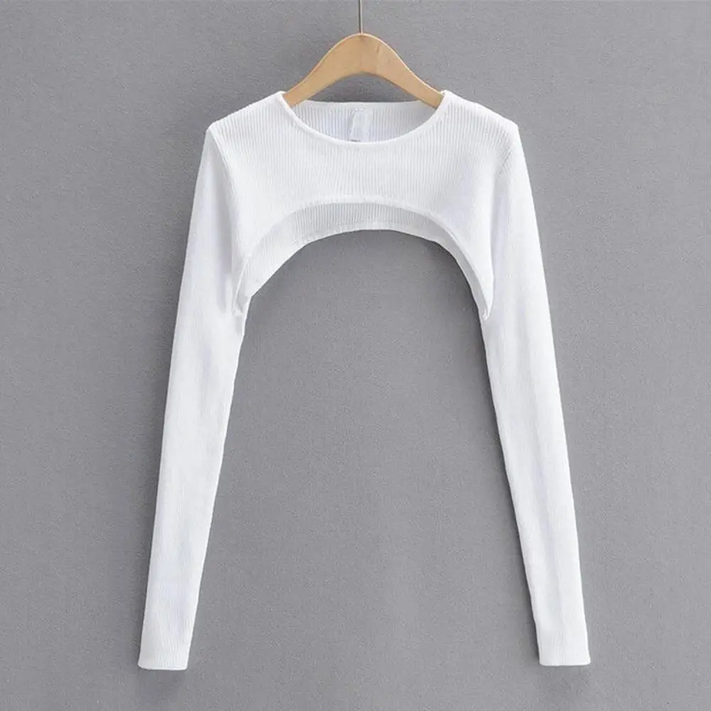 Soft Women Top Lady Knitted Top Stylish Women\'s Long Sleeve Crop Top with Matching Cover-up Soft Knitted T-shirt Round Neck