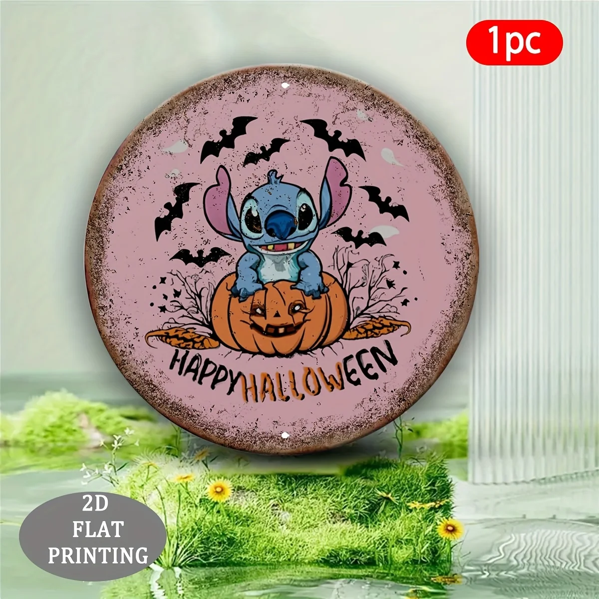 مسطح ثنائي الأبعاد، قطعة واحدة، لوحة ألومنيوم بنمط غرزة مسطحة ثنائية الأبعاد، لافتة زخرفية مستديرة متعددة الأغراض للفناء والحديقة وديكور المنزل - Stylis