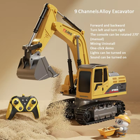 9CH Alloy Remote Control Excavator with LED Lights Sound RC engineering Car Electronic Construction Excavator Vehicle Boys Gift