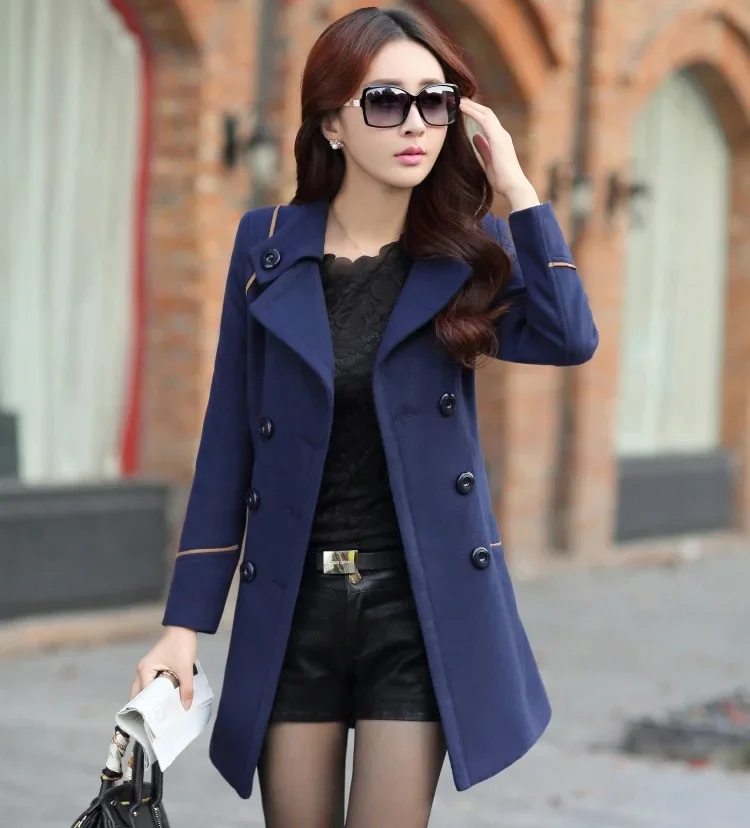 Autumn/Winter New Arrival Women's Slim Fit Korean Style Woolen Jacket Medium Length Overcoat Wholesale