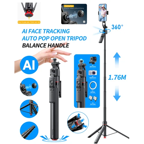 AI Gimbal Tripod Jumping Selfie Stick 360° Auto Follow-Up Face Auto Pop…