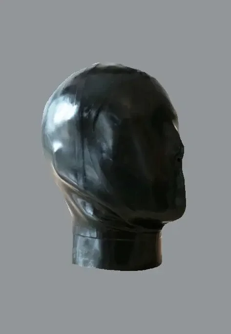 Rubber Latex Full Face Hood with No Eyes, Mouth just se Holes Gummi Party Suit Catsuit Ganzanzug