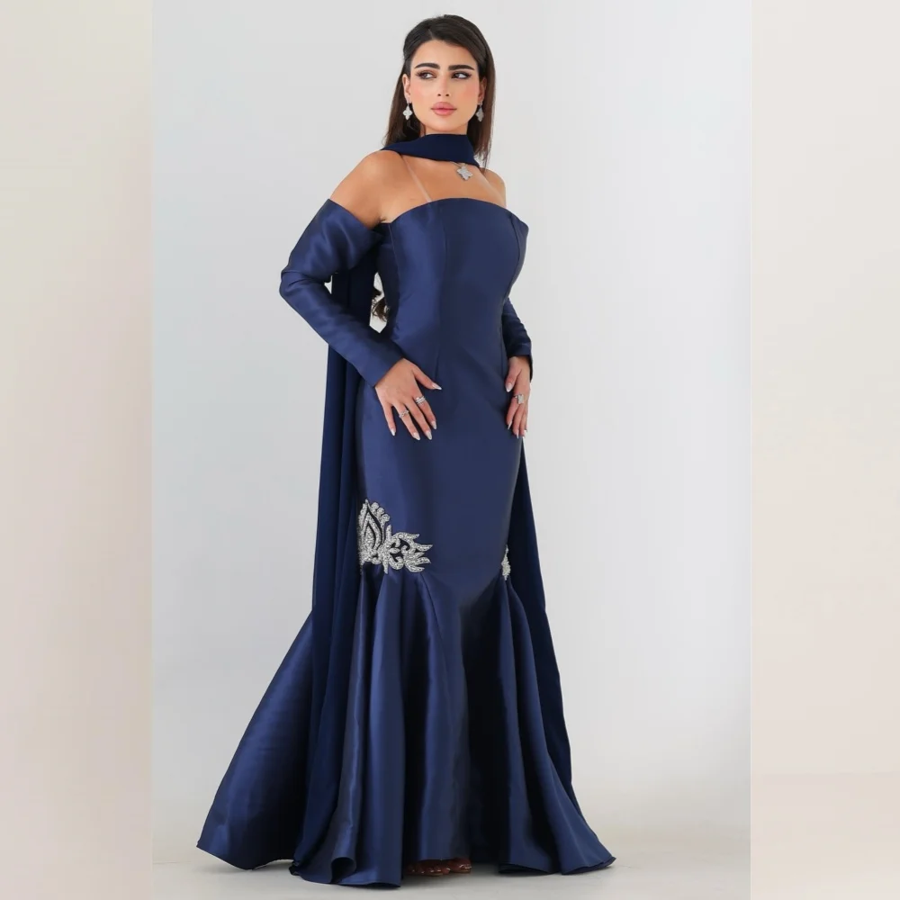 

Customized High Quality Charmeuse Sequined Pattern Mermaid Off-the-shoulder Long Dresses Bespoke Occasion Elegant