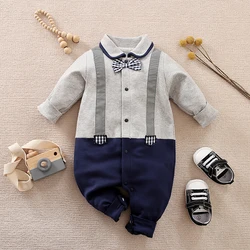 Newborn Clothes Gentlemanly Style Party Shoulder Straps Cotton Comfortable Spring And Autumn 0-18 Long Sleeved Baby Jumpsuit