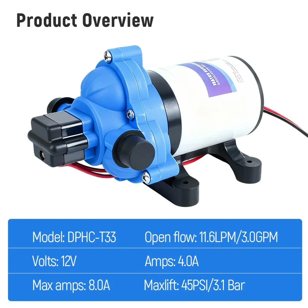 Electric Diaphragm Pump for Water Pressure in RV water pump 12V High Flow 45 PSI Max Lift Water Pressure Booster Pump