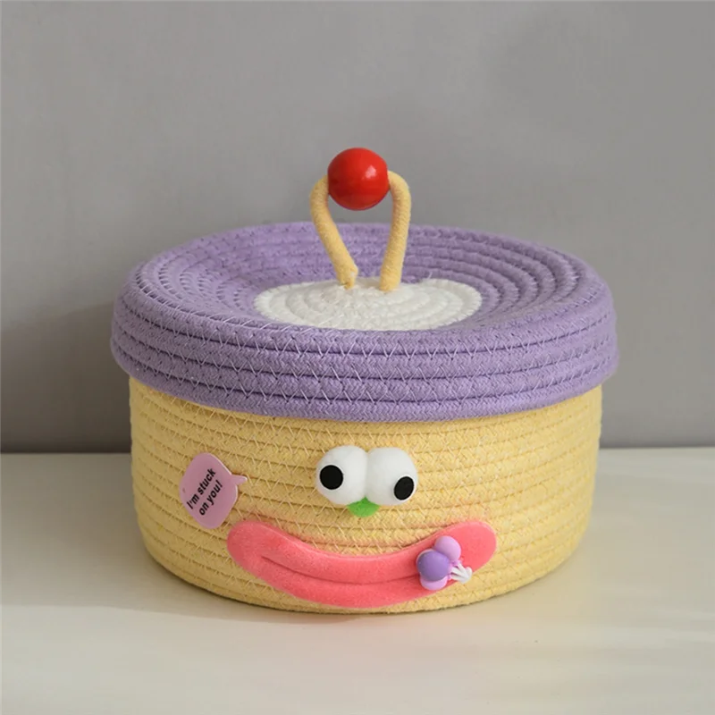 

ABFY-Desktop Storage Basket With Lid Woven Snack Storage Box Coffee Table Living Room Woolen Toys Storage Basket