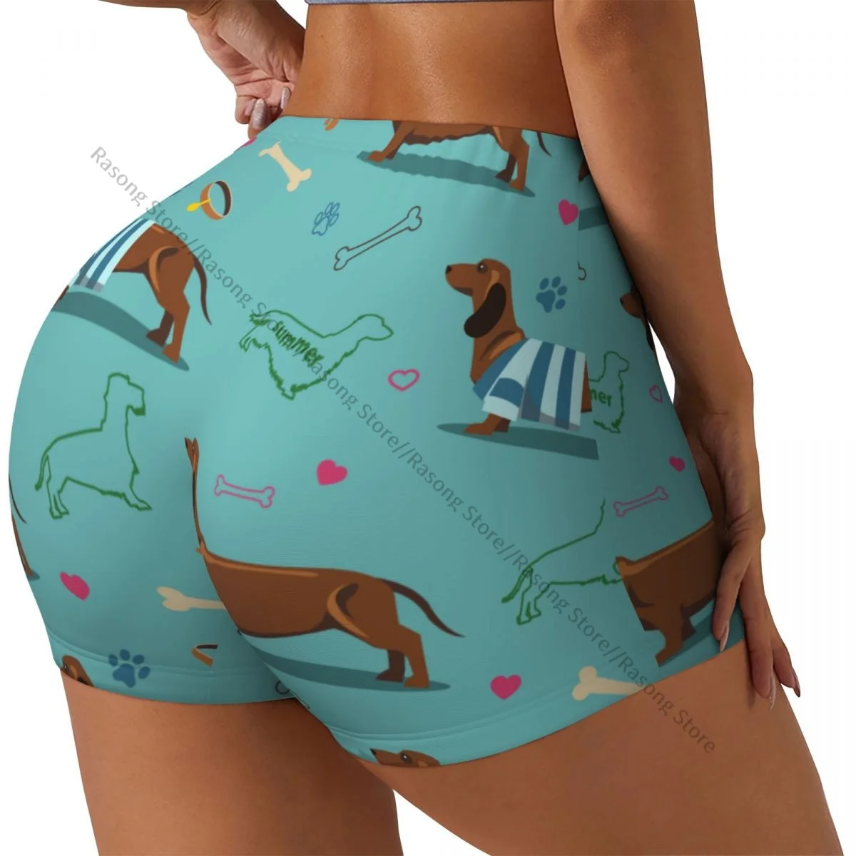 Women's Yoga Shorts Dachshund Dogs And Bones Scrunch Booty Butt Lifting Comfort Fitness Gym