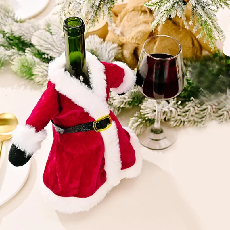 Cubierta navideña para suéter y botella de vino, chaqueta con cubierta para botella de Papá Noel, decoración de mesa navideña de 9,4 ", soporte de regalo para vino para exhibición de fiestas