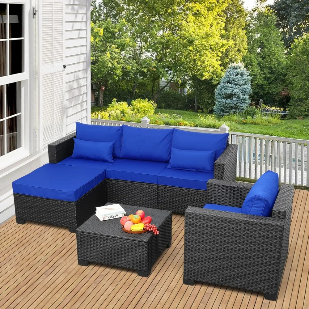 

Wicker Patio Furniture Outdoor Couch 4 Pcs Patio Furniture Set Outdoor Sectional with Patio Single Chair Outdoor Storage Table