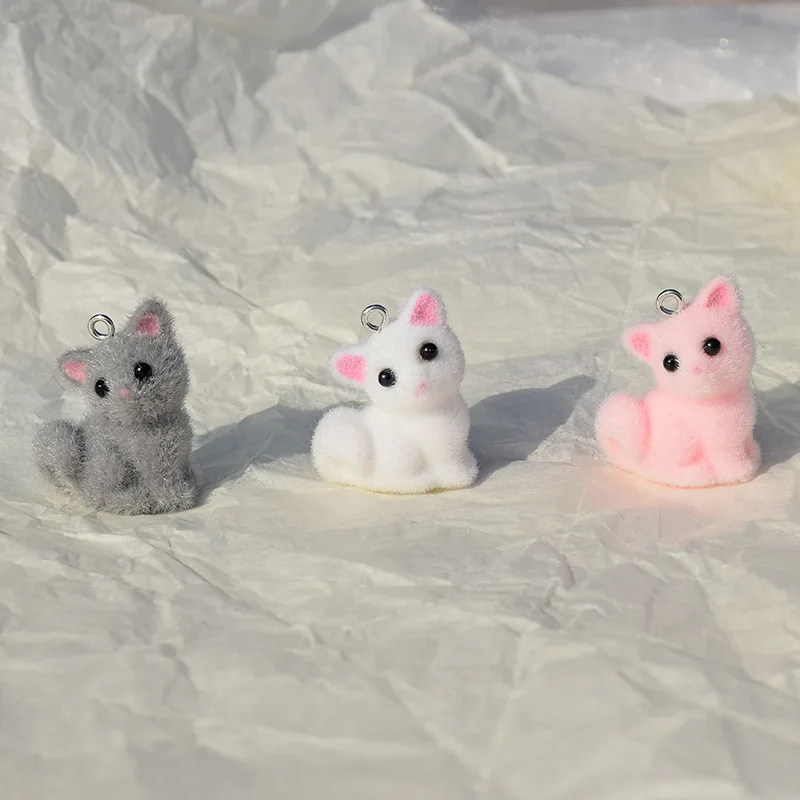 

3Pcs Super Cute Resin Simulated 3D Flocked Cat Pendants DIY Handmade Keychain Bag Material Kit