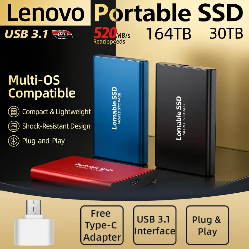 

Портативный SSD-накопитель Lenovo T5 2 ТБ/4 ТБ, внешний твердотельный накопитель USB 3.1, высокоскоростной мини-флеш-диск для хранения данных в играх на PS4, PS5, Xbox