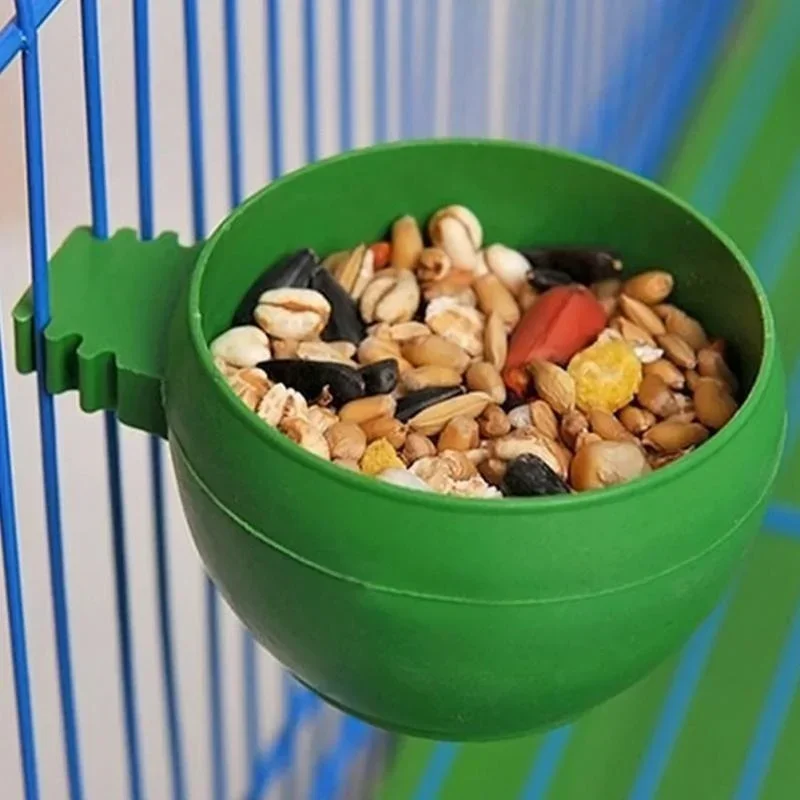 Green Plastic Parrot Mini Food Water Bowl Feeder Plastic Birds Pigeons Cage Sand Cup Feeding Tool Accessory