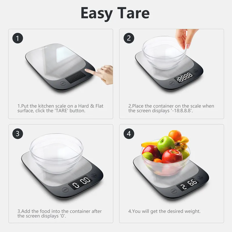 Sinocare Clearance OZ/ML/G Kitchen Scale Stainless Steel Food Weighing Scale LED Display Bluetooth