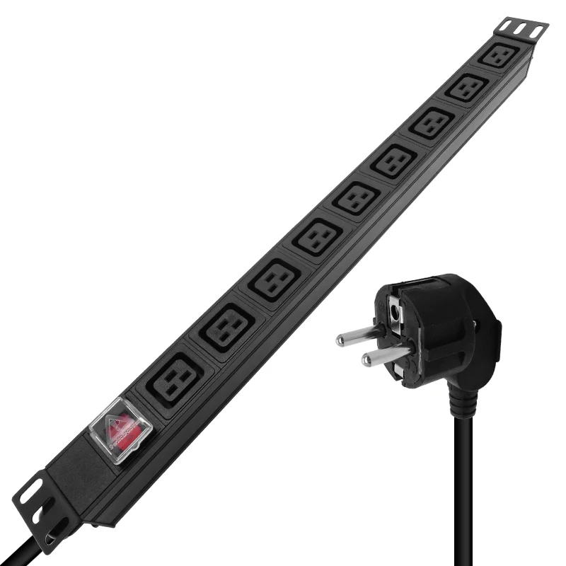 PDU Black aluminium alloy 9 AC socket IEC 60320 C19 16A110- 250V  Extension Lead Power Strip Cord Individual Switched